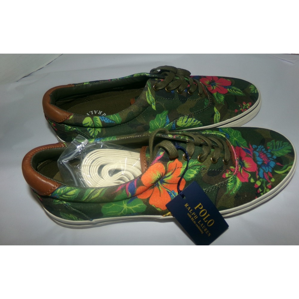 Polo Ralph Lauren Thorton III Mens 10.5 Camo Floral Tropical Canvas Sneakers
